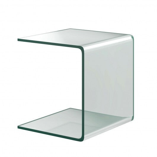 18 x 18 x 16 Inch Tempered Waterfall End Table with non-Slip Pad W2B