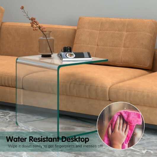 18 x 18 x 16 Inch Tempered Waterfall End Table with non-Slip Pad W2B
