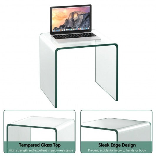 18 x 18 x 16 Inch Tempered Waterfall End Table with non-Slip Pad W2B