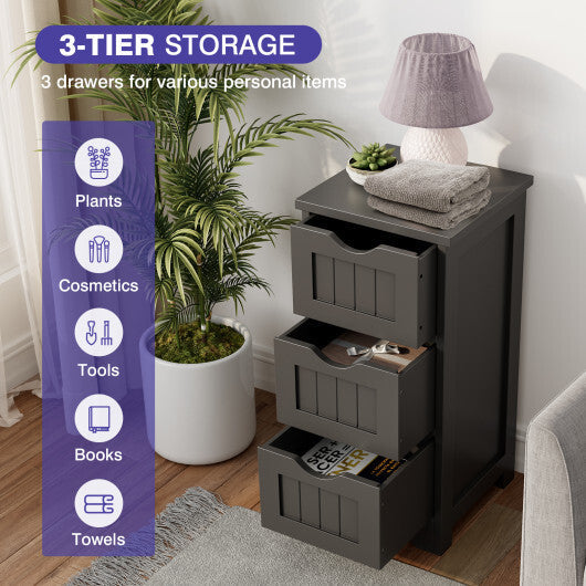 Bathroom Floor Freestanding Storage Organizer with 3 Drawers-Gray W2B