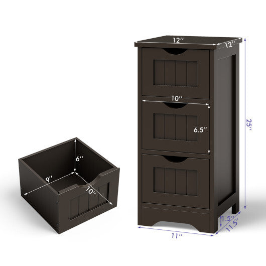 Bathroom Floor Freestanding Storage Organizer with 3 Drawers-Gray W2B