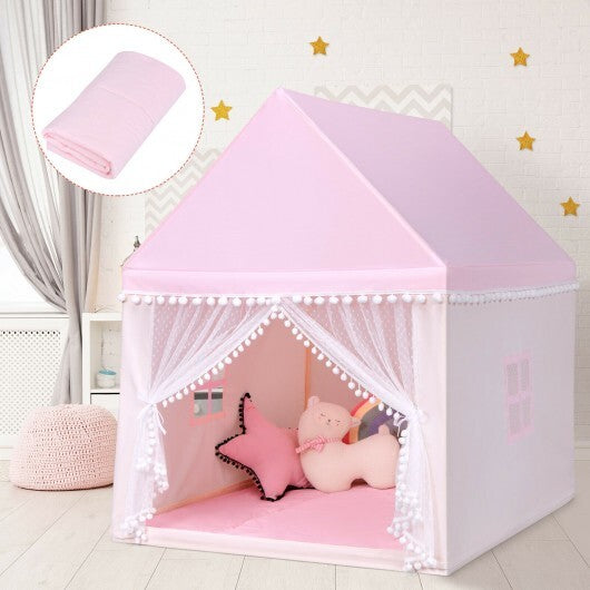 Kids Play Tent Large Playhouse Children Play Castle Fairy Tent Gift with Mat-Pink W2B