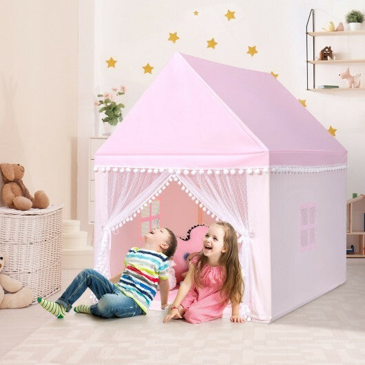 Kids Play Tent Large Playhouse Children Play Castle Fairy Tent Gift with Mat-Pink W2B