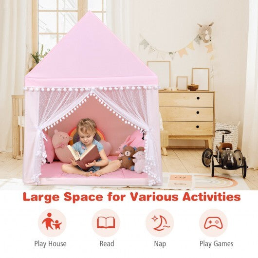 Kids Play Tent Large Playhouse Children Play Castle Fairy Tent Gift with Mat-Pink W2B