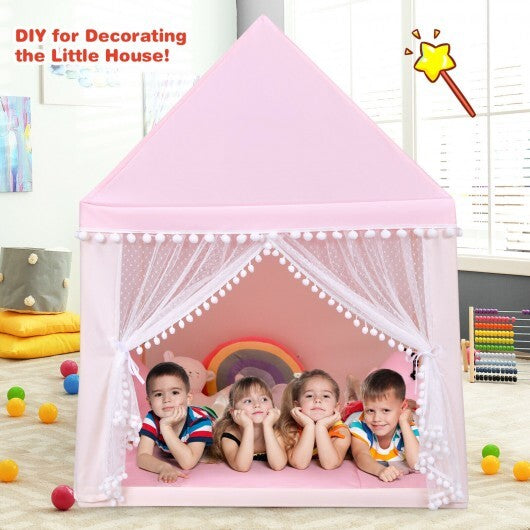 Kids Play Tent Large Playhouse Children Play Castle Fairy Tent Gift with Mat-Pink W2B