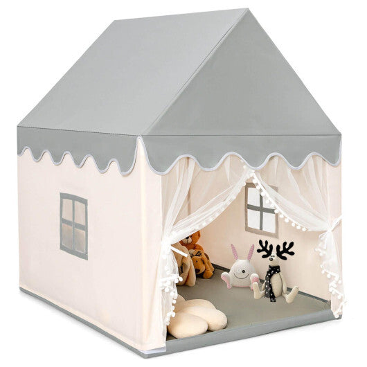 Kids Large Play Castle Fairy Tent with Mat-Beige - Color: Beige W2B
