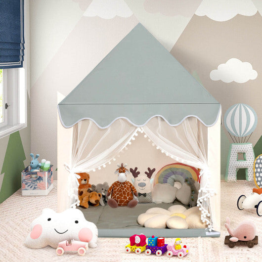 Kids Large Play Castle Fairy Tent with Mat-Beige - Color: Beige W2B