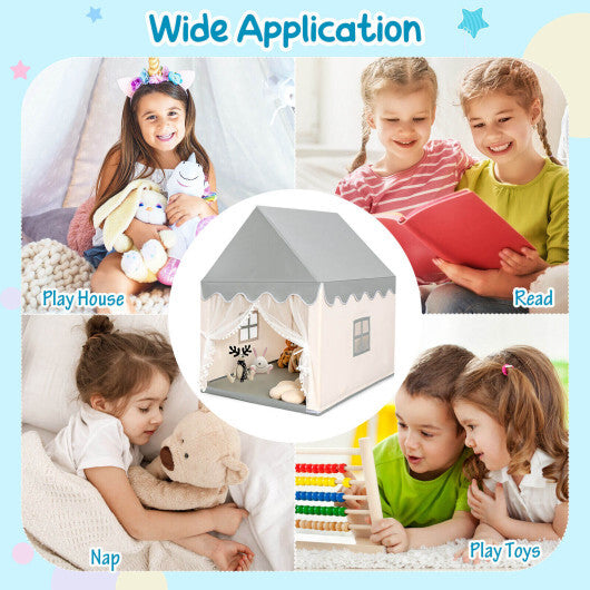 Kids Large Play Castle Fairy Tent with Mat-Beige - Color: Beige W2B