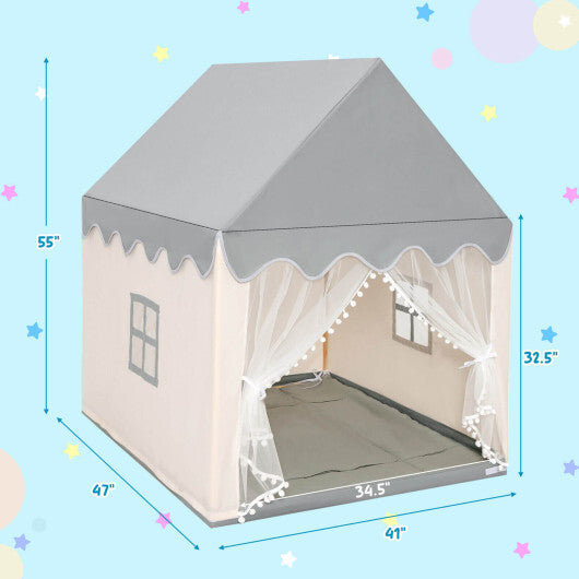 Kids Large Play Castle Fairy Tent with Mat-Beige - Color: Beige W2B