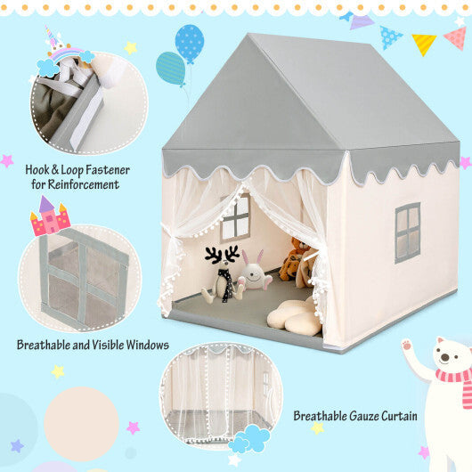 Kids Large Play Castle Fairy Tent with Mat-Beige - Color: Beige W2B