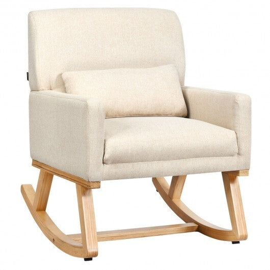 Upholstered Rocking Chair with and Solid Wood Base-Beige W2B