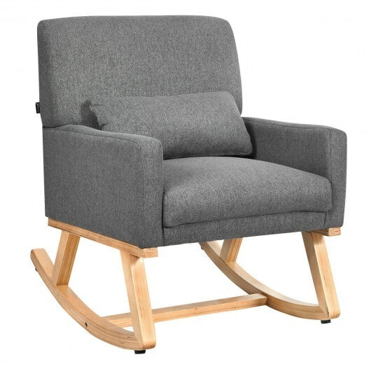 Upholstered Rocking Chair with and Solid Wood Base-Gray - Color: Gray W2B