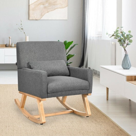 Upholstered Rocking Chair with and Solid Wood Base-Gray - Color: Gray W2B