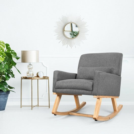 Upholstered Rocking Chair with and Solid Wood Base-Gray - Color: Gray W2B