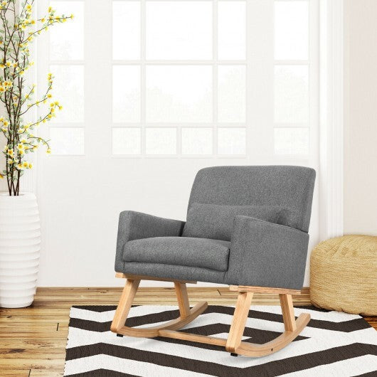 Upholstered Rocking Chair with and Solid Wood Base-Gray - Color: Gray W2B