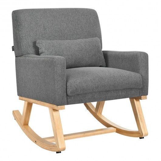 Upholstered Rocking Chair with and Solid Wood Base-Gray - Color: Gray W2B