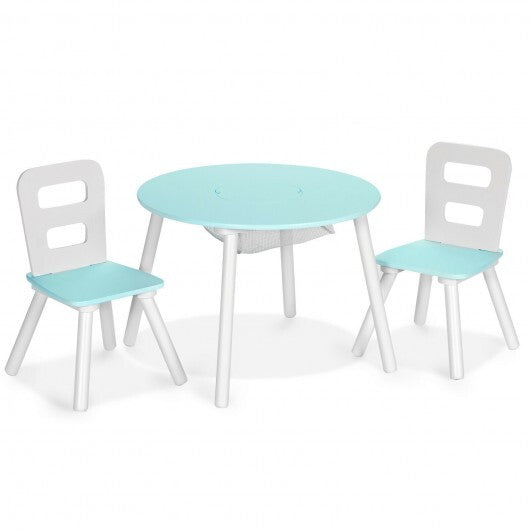 Wood Activity Kids Table and Chair Set with Center Mesh Storage-Blue - Color: Blue W2B