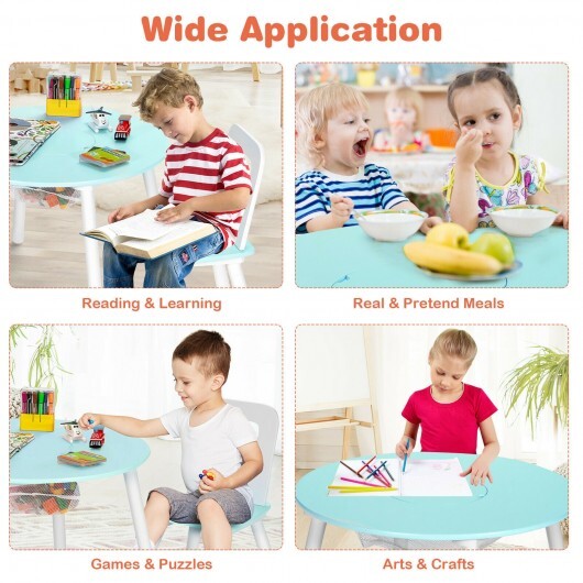 Wood Activity Kids Table and Chair Set with Center Mesh Storage-Blue - Color: Blue W2B