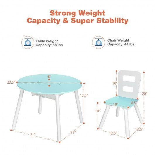 Wood Activity Kids Table and Chair Set with Center Mesh Storage-Blue - Color: Blue W2B