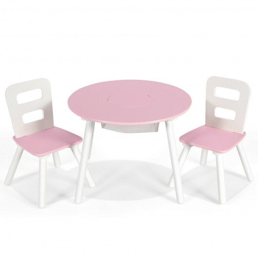 Wood Activity Kids Table and Chair Set with Center Mesh Storage for Snack Time and Homework-Pink - Color: Pink W2B