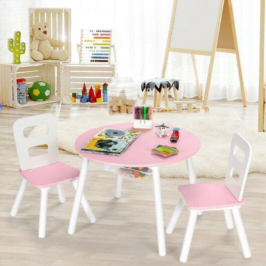 Wood Activity Kids Table and Chair Set with Center Mesh Storage for Snack Time and Homework-Pink - Color: Pink W2B