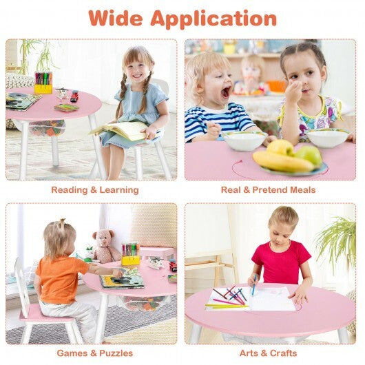 Wood Activity Kids Table and Chair Set with Center Mesh Storage for Snack Time and Homework-Pink - Color: Pink W2B