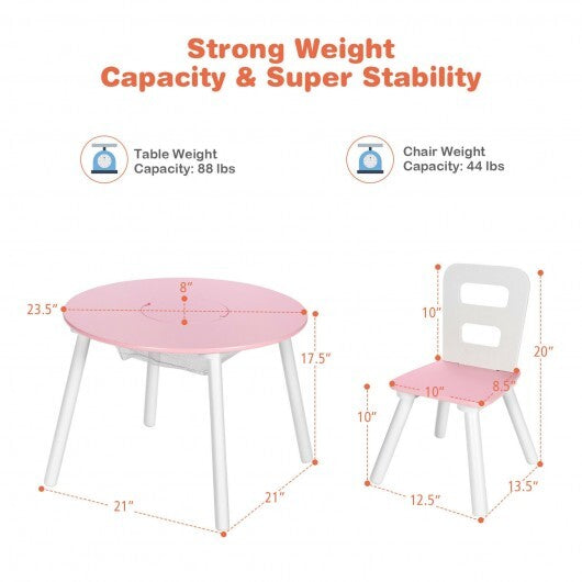 Wood Activity Kids Table and Chair Set with Center Mesh Storage for Snack Time and Homework-Pink - Color: Pink W2B