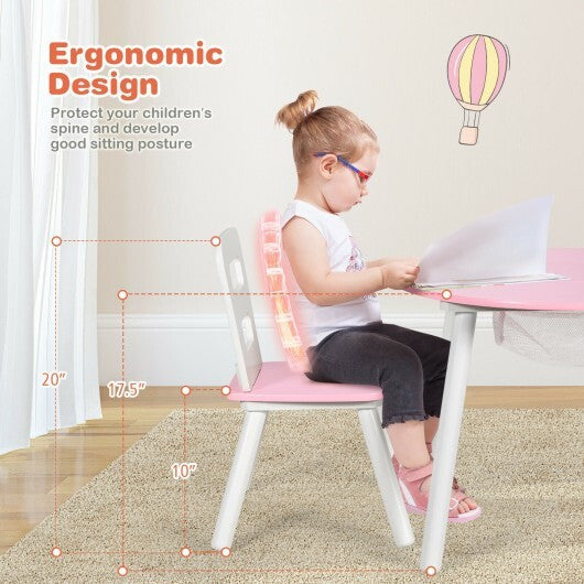 Wood Activity Kids Table and Chair Set with Center Mesh Storage for Snack Time and Homework-Pink - Color: Pink W2B