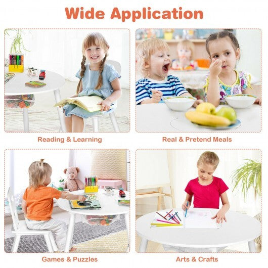 Wood Activity Kids Table and Chair Set with Center Mesh Storage for Snack Time and Homework-Pink W2B