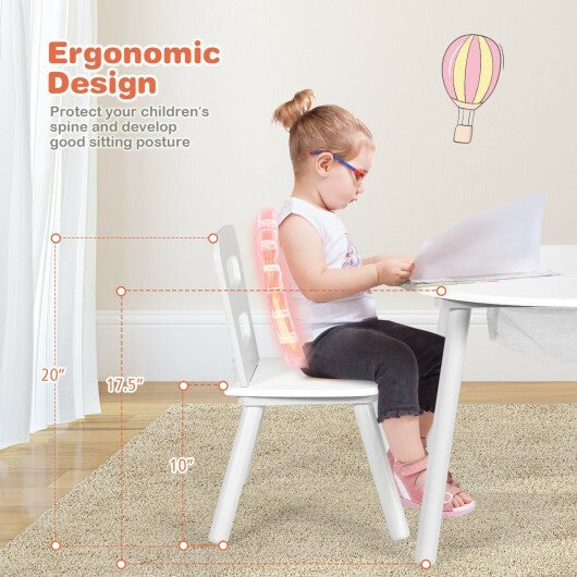 Wood Activity Kids Table and Chair Set with Center Mesh Storage for Snack Time and Homework-Pink W2B