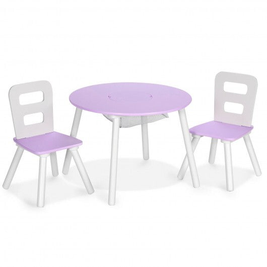 Wood Activity Kids Table and Chair Set with Center Mesh Storage for Snack Time and Homework-Pink W2B