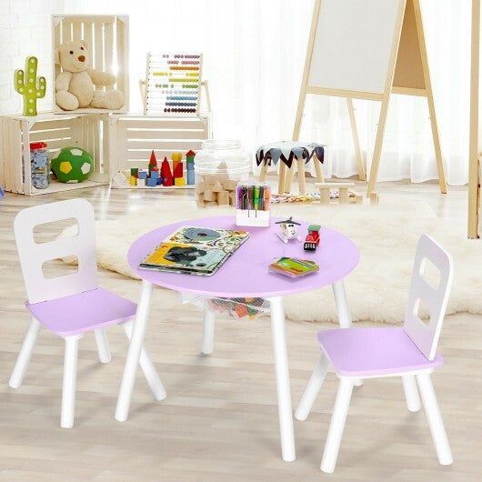 Wood Activity Kids Table and Chair Set with Center Mesh Storage for Snack Time and Homework-Pink W2B