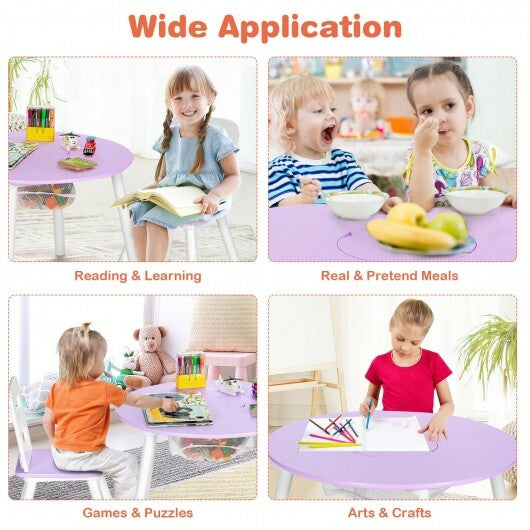Wood Activity Kids Table and Chair Set with Center Mesh Storage for Snack Time and Homework-Pink W2B