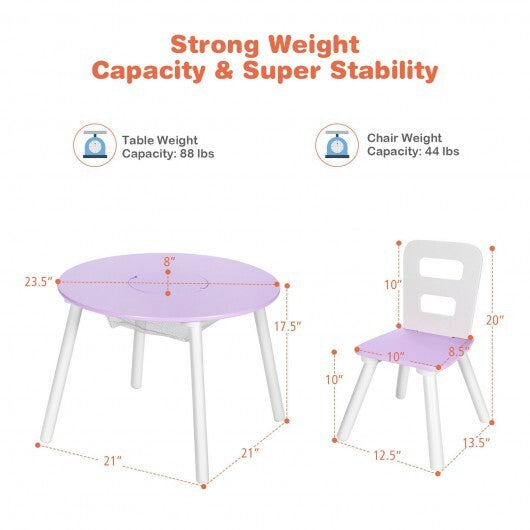 Wood Activity Kids Table and Chair Set with Center Mesh Storage for Snack Time and Homework-Pink W2B
