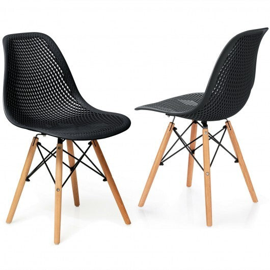 2 Pcs Modern Plastic Hollow Chair Set with Wood Leg-Green W2B