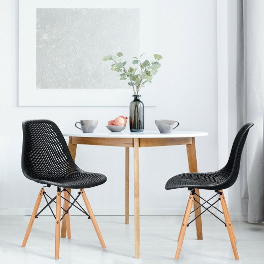 2 Pcs Modern Plastic Hollow Chair Set with Wood Leg-Green W2B