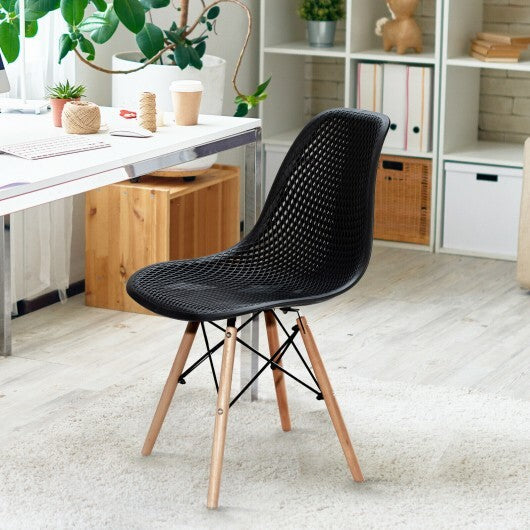 2 Pcs Modern Plastic Hollow Chair Set with Wood Leg-Green W2B