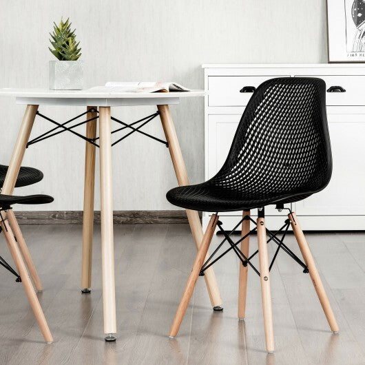 2 Pcs Modern Plastic Hollow Chair Set with Wood Leg-Green W2B