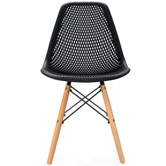 2 Pcs Modern Plastic Hollow Chair Set with Wood Leg-Green W2B