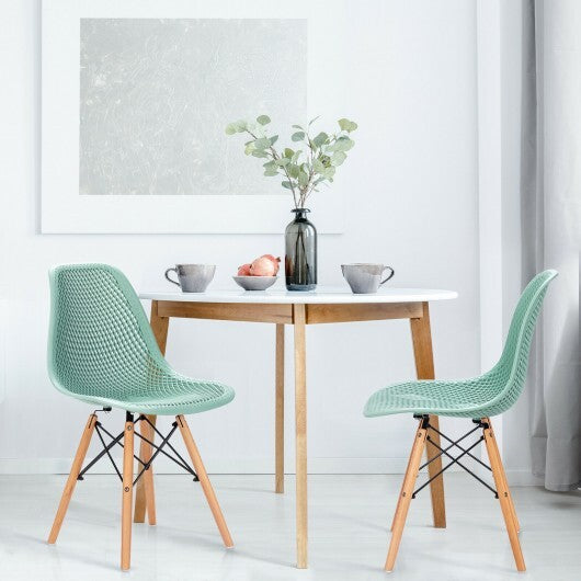 2 Pcs Modern Plastic Hollow Chair Set with Wood Leg-Green W2B