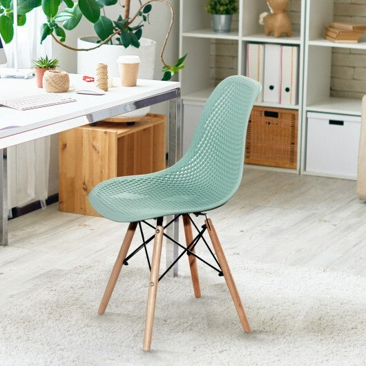 2 Pcs Modern Plastic Hollow Chair Set with Wood Leg-Green W2B