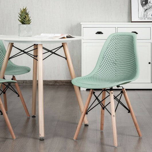 2 Pcs Modern Plastic Hollow Chair Set with Wood Leg-Green W2B
