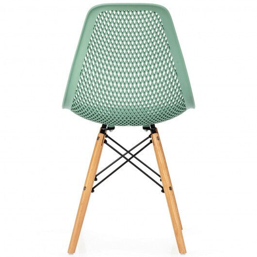 2 Pcs Modern Plastic Hollow Chair Set with Wood Leg-Green W2B