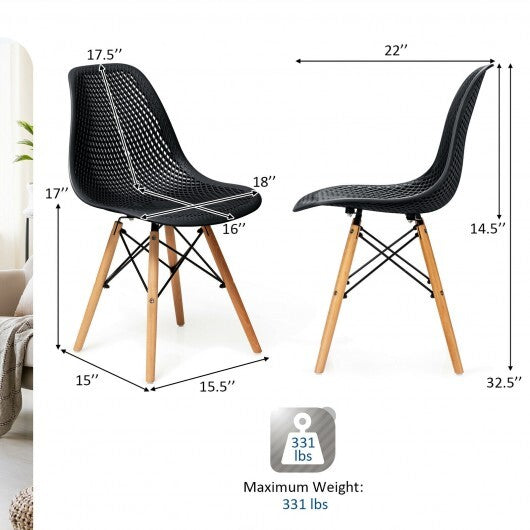 4 Pieces Modern Plastic Hollow Chair Set with Wood Leg-White