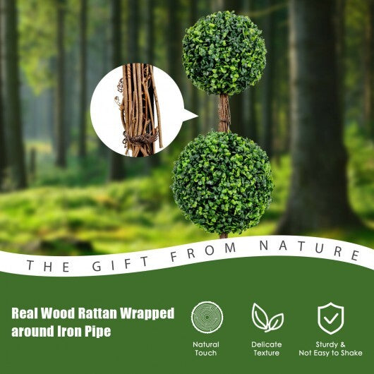 36 Inch Artificial Double Ball Tree Indoor and Outdoor UV Protection W2B