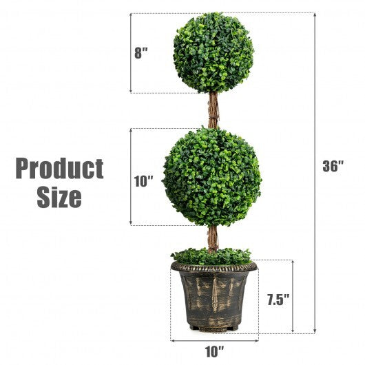 36 Inch Artificial Double Ball Tree Indoor and Outdoor UV Protection W2B