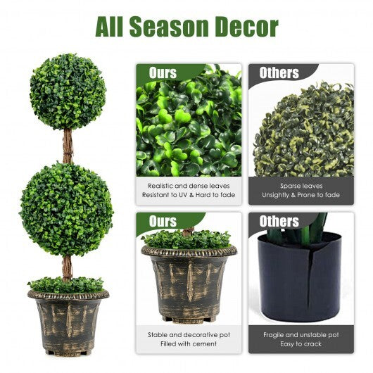 36 Inch Artificial Double Ball Tree Indoor and Outdoor UV Protection W2B