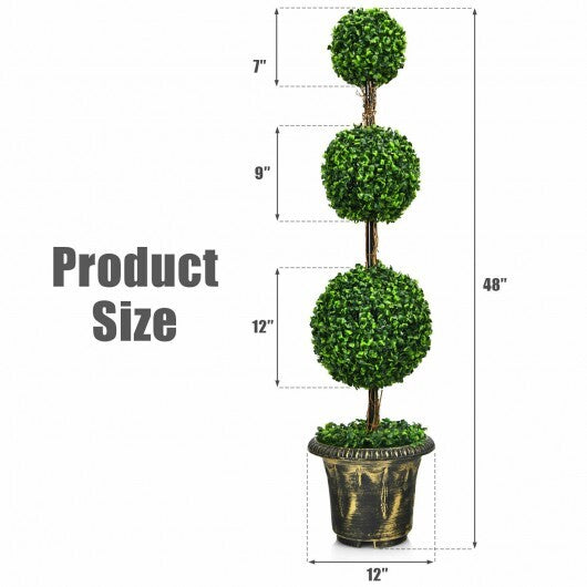 4 Feet Artificial Topiary Triple Ball Tree Plant W2B