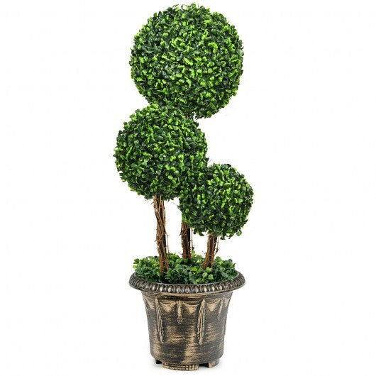 30 Inch Artificial Topiary Triple Ball Tree Indoor and Outdoor UV Protection - Color: Green W2B