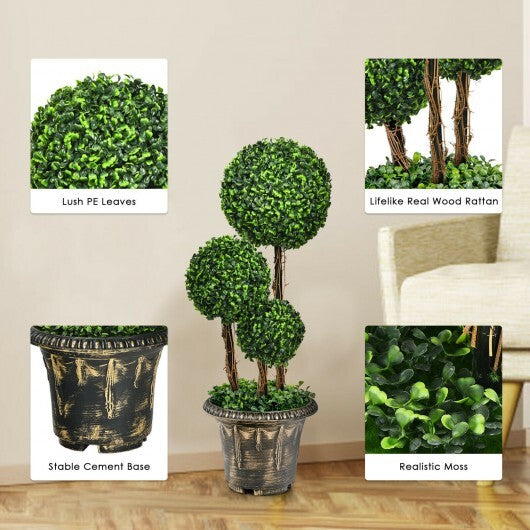 30 Inch Artificial Topiary Triple Ball Tree Indoor and Outdoor UV Protection - Color: Green W2B